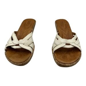 Born White Leather Cork Wedge Slide Sandals Women Size 8